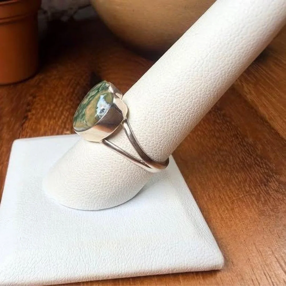 Ocean Jasper Heart Ring - Size 9 - .925 sterling silver.